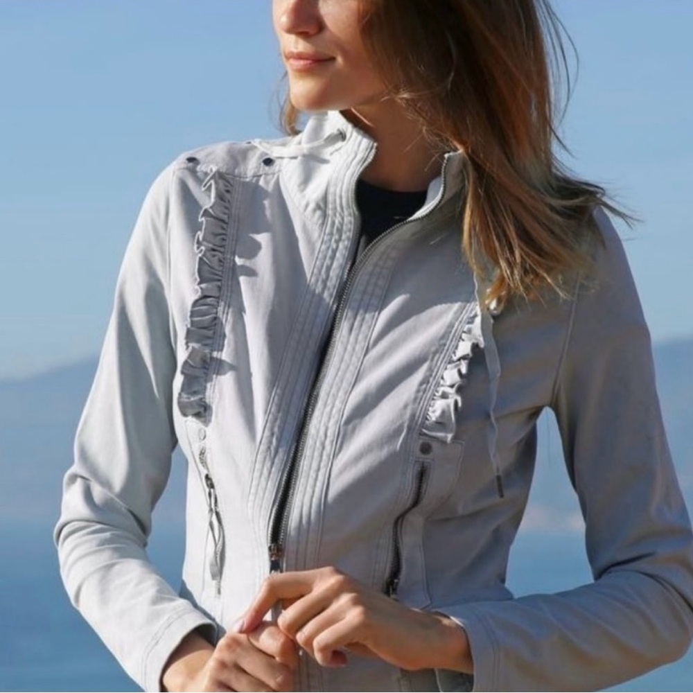 Anthro Marrakech Pearl Ruffled Jacket in Pale Blue